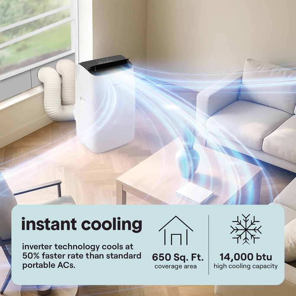 10300 Btu Portable Inverter Air Conditioner With Cooling, Heating, Wi-Fi Connectivity, And Quiet Operation – Perfect For Bedrooms, Offices, Living Rooms, And Indoor Spaces (White)