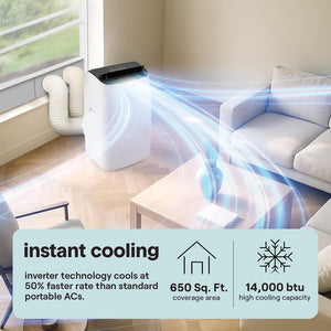 10300 Btu Portable Inverter Air Conditioner With Cooling, Heating, Wi-Fi Connectivity, And Quiet Operation – Perfect For Bedrooms, Offices, Living Rooms, And Indoor Spaces (White)
