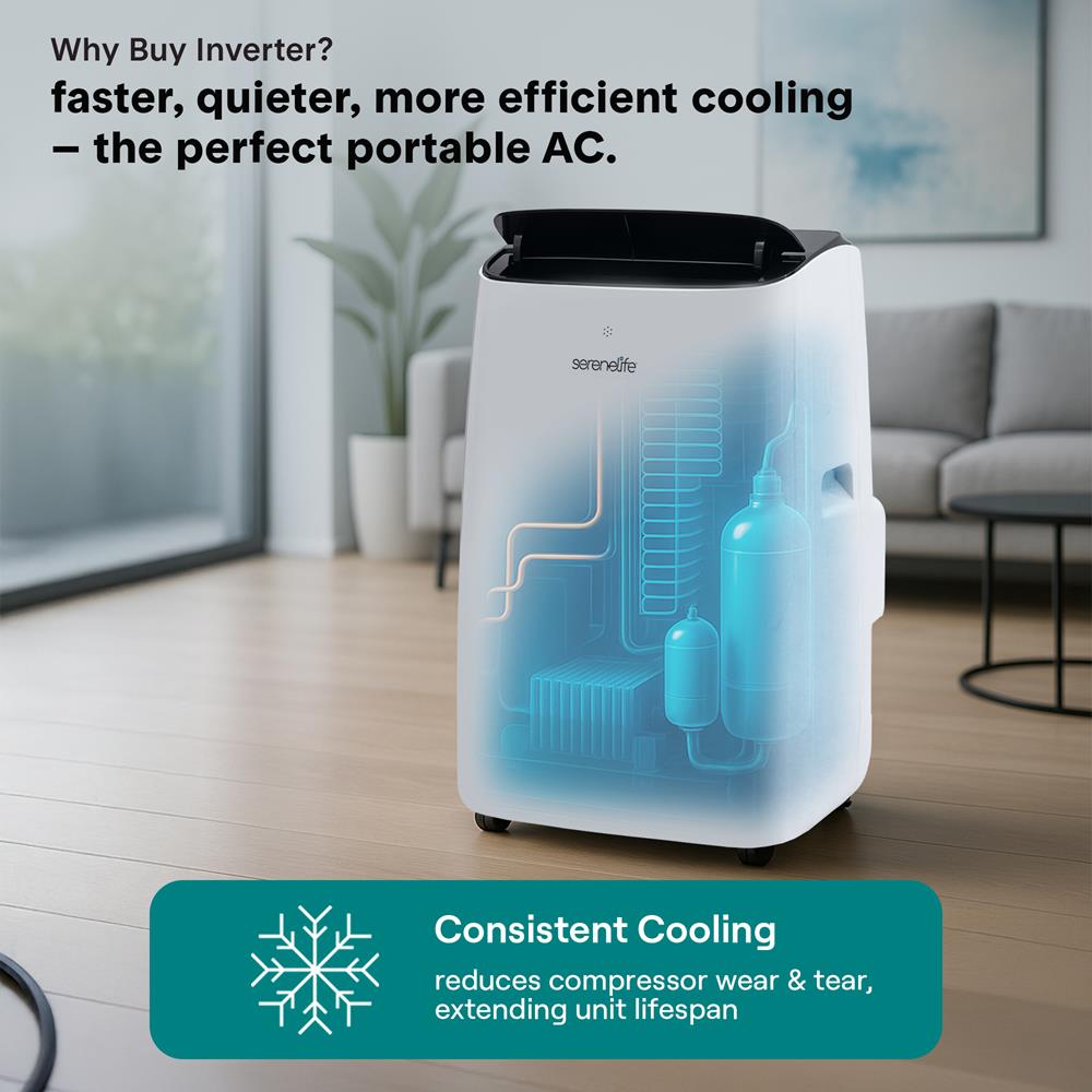 10300 Btu Portable Inverter Air Conditioner With Cooling, Heating, Wi-Fi Connectivity, And Quiet Operation – Perfect For Bedrooms, Offices, Living Rooms, And Indoor Spaces (White)
