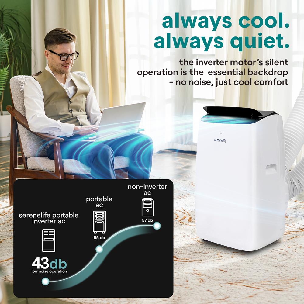 10300 Btu Portable Inverter Air Conditioner With Cooling, Heating, Wi-Fi Connectivity, And Quiet Operation – Perfect For Bedrooms, Offices, Living Rooms, And Indoor Spaces (White)