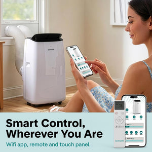 Serenelife Inverter Portable Air Conditioner With Wi-Fi Function - 12000 Btu Cooling (Ashrae), Compact Unit With Dehumidifier & Fan Modes, Includes Window Mount Kit (Gray)