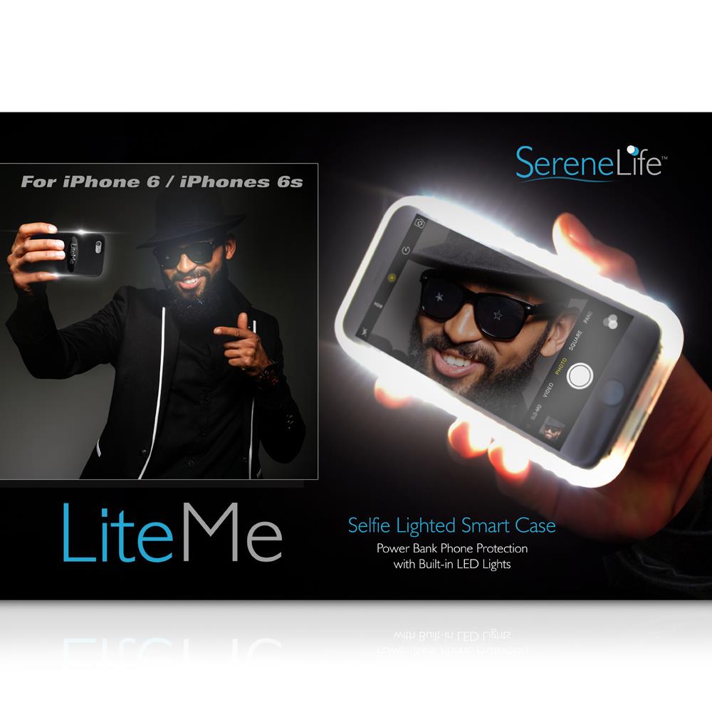 Serenelife 2 In 1 Iphone Selfie Case Led Illuminated Light And Battery Pack Case For Iphone 6 6S And Power Bank - Black