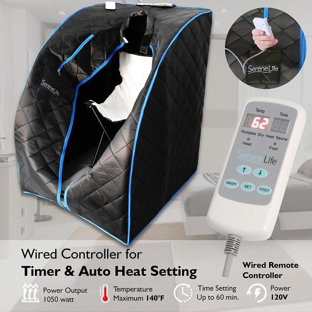 Portable Infrared Home Spa, One Person Sauna With Heating Foot Pad And Portable Chair, Black