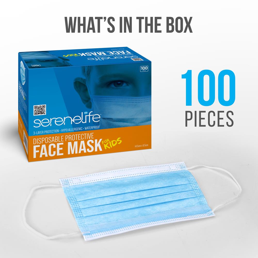 100 Pcs. Disposable Face Masks - 3 Layer Protection Breathable Face Masks, For Dust Covering (For Kids)