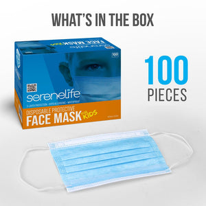 100 Pcs. Disposable Face Masks - 3 Layer Protection Breathable Face Masks, For Dust Covering (For Kids)