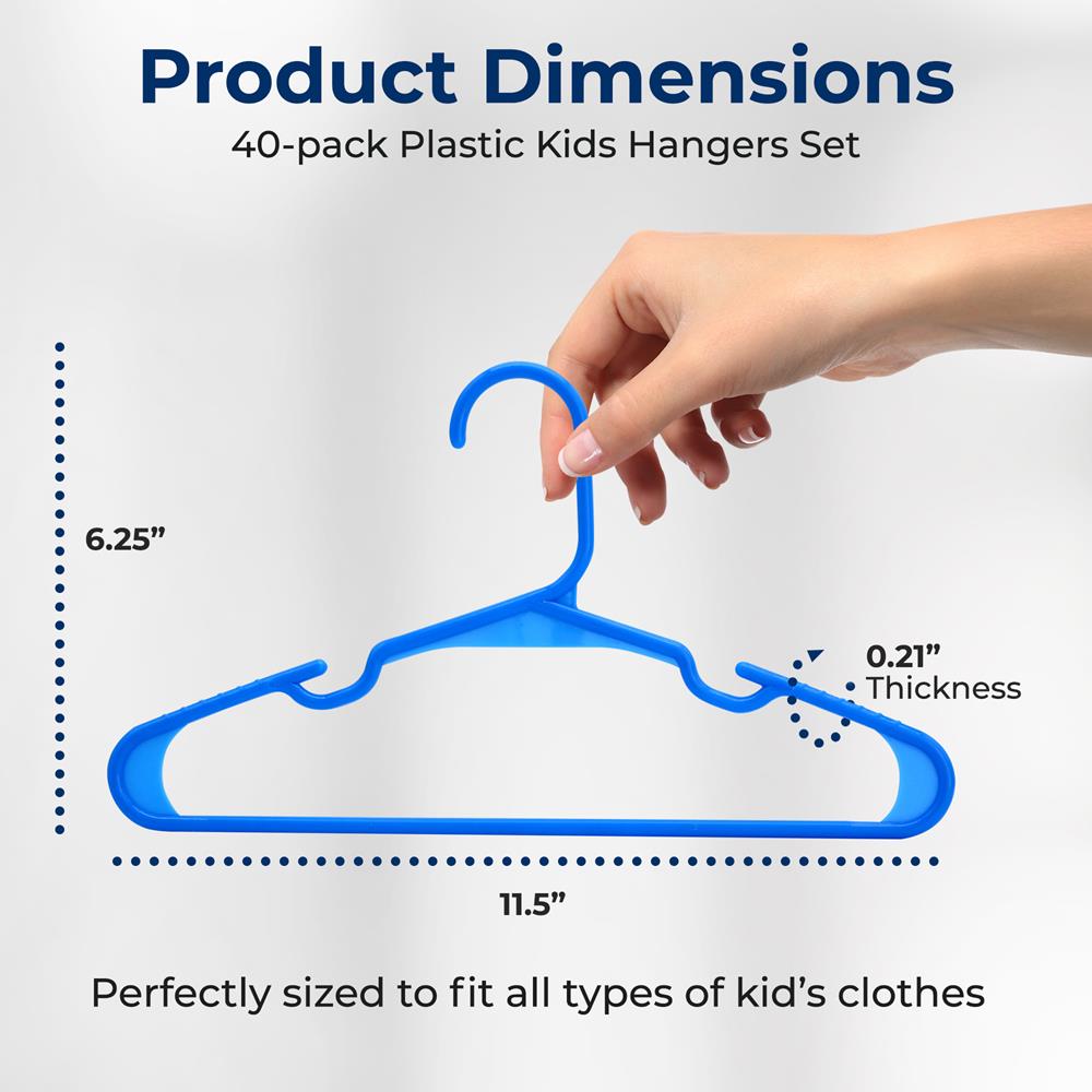40-Pack Non-Slip Kids Hangers - Space-Saving, Durable Plastic, Blue