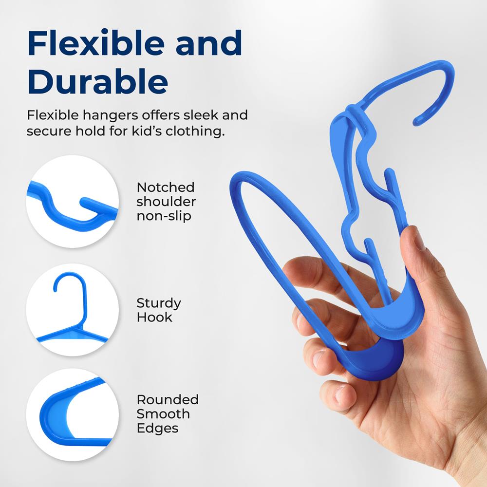40-Pack Non-Slip Kids Hangers - Space-Saving, Durable Plastic, Blue