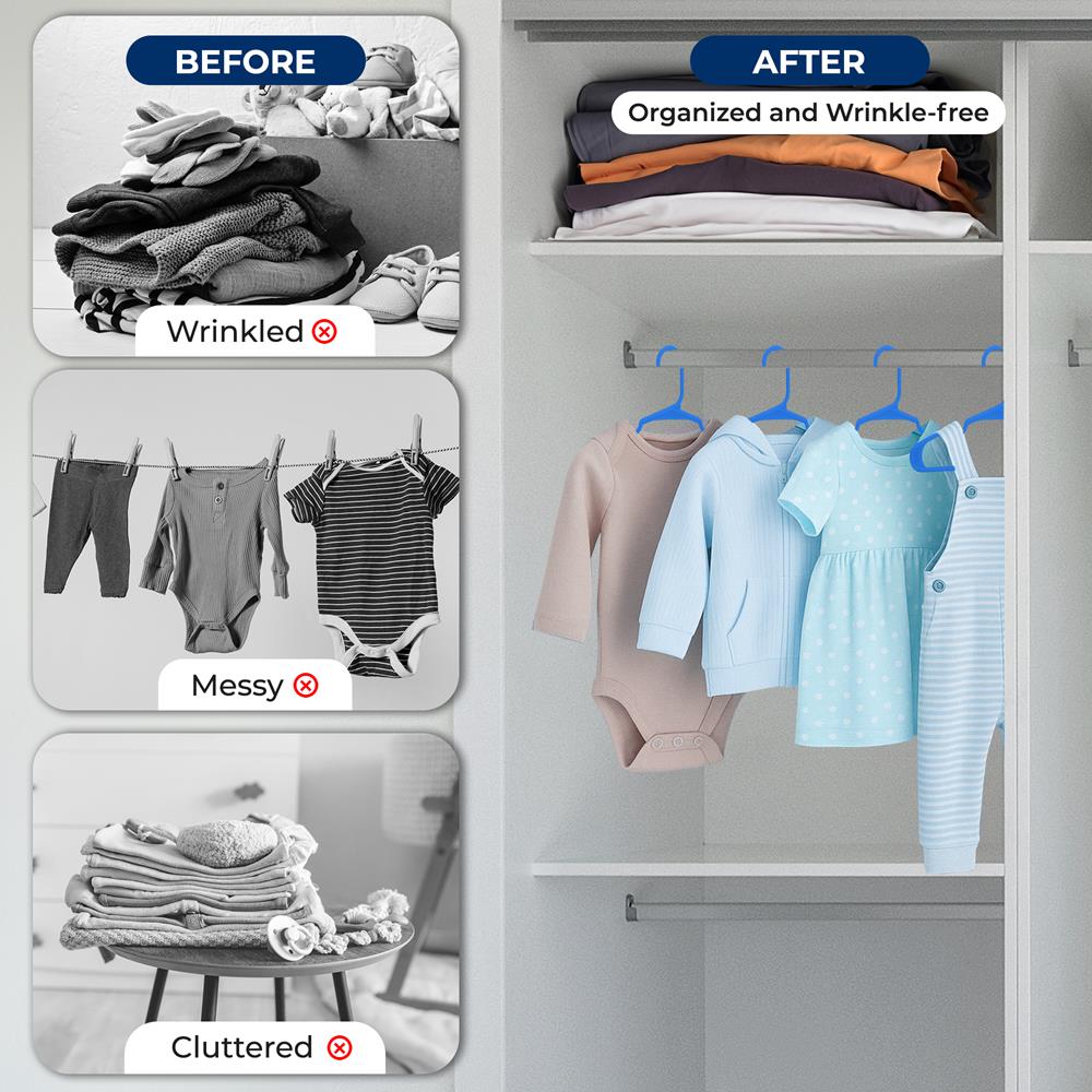 40-Pack Non-Slip Kids Hangers - Space-Saving, Durable Plastic, Blue