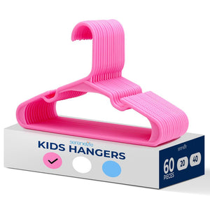60-Pack Non-Slip Kids Hangers, Space-Saving, Durable Plastic, Pink