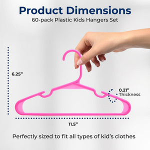 60-Pack Non-Slip Kids Hangers, Space-Saving, Durable Plastic, Pink