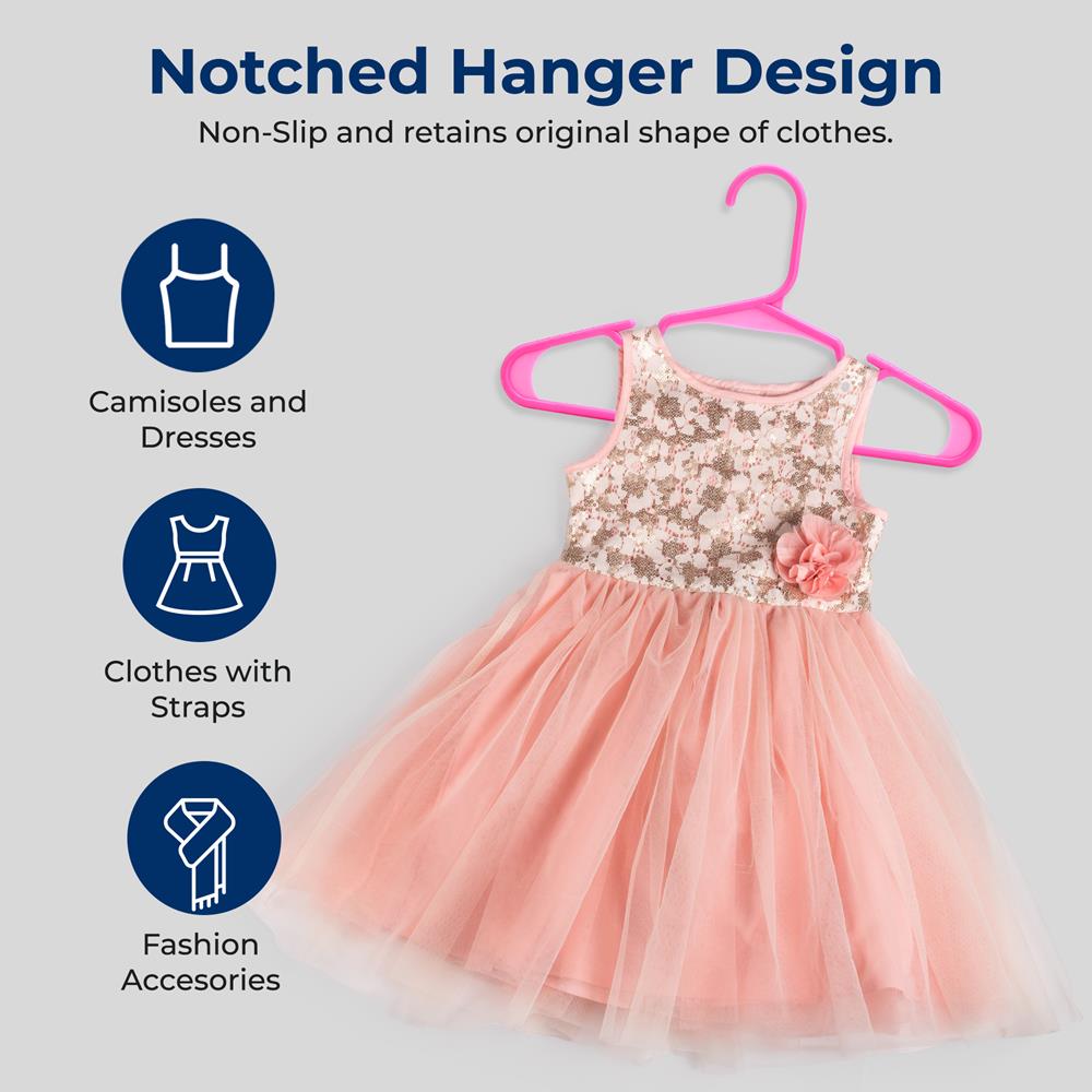 60-Pack Non-Slip Kids Hangers, Space-Saving, Durable Plastic, Pink