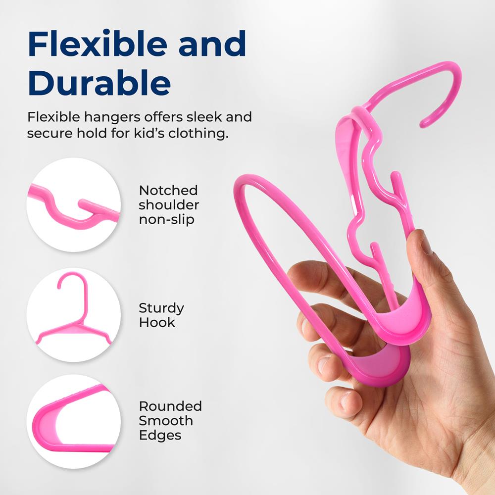 60-Pack Non-Slip Kids Hangers, Space-Saving, Durable Plastic, Pink