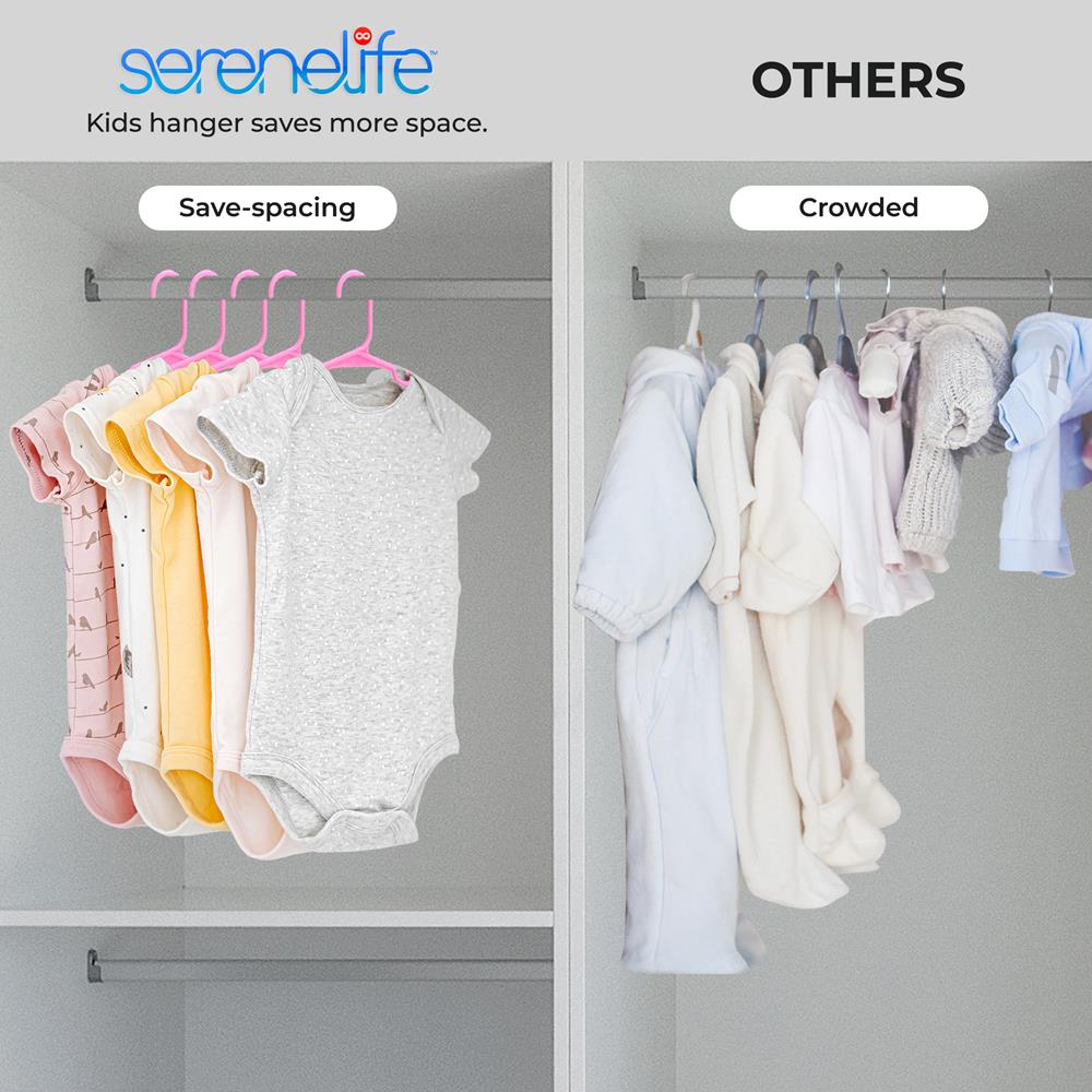 60-Pack Non-Slip Kids Hangers, Space-Saving, Durable Plastic, Pink