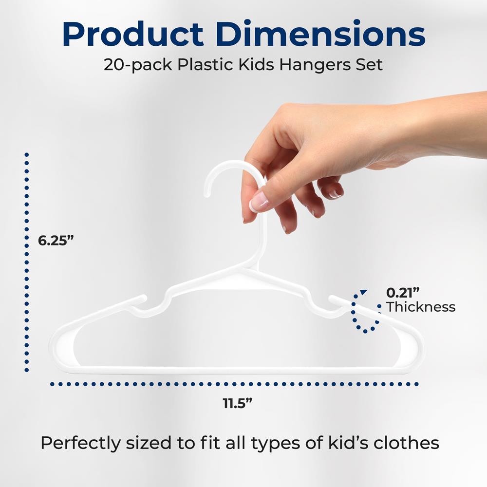 20 Pack Kids Hangers - Space-Saving Non-Slip Design, Durable Plastic, White
