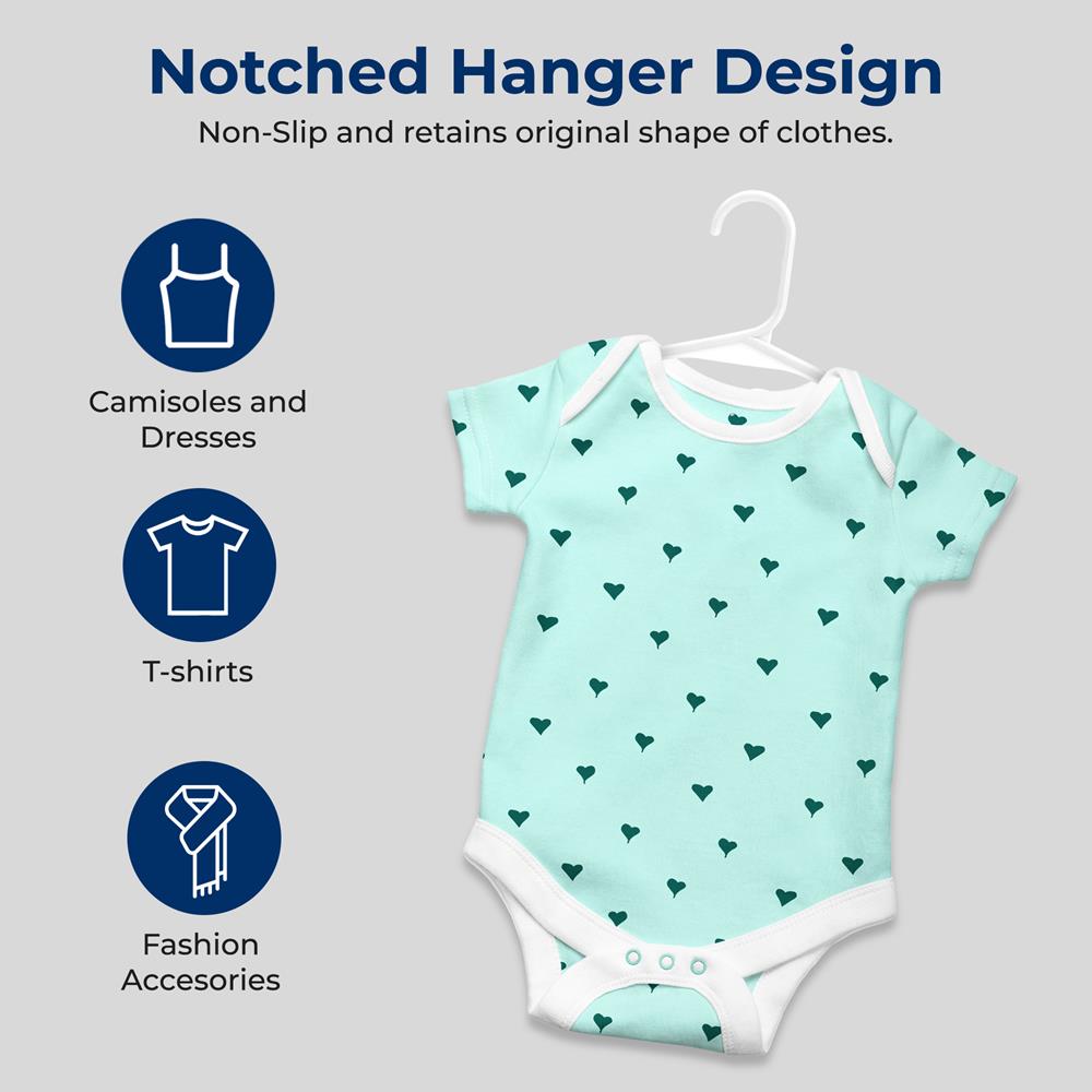 20 Pack Kids Hangers - Space-Saving Non-Slip Design, Durable Plastic, White