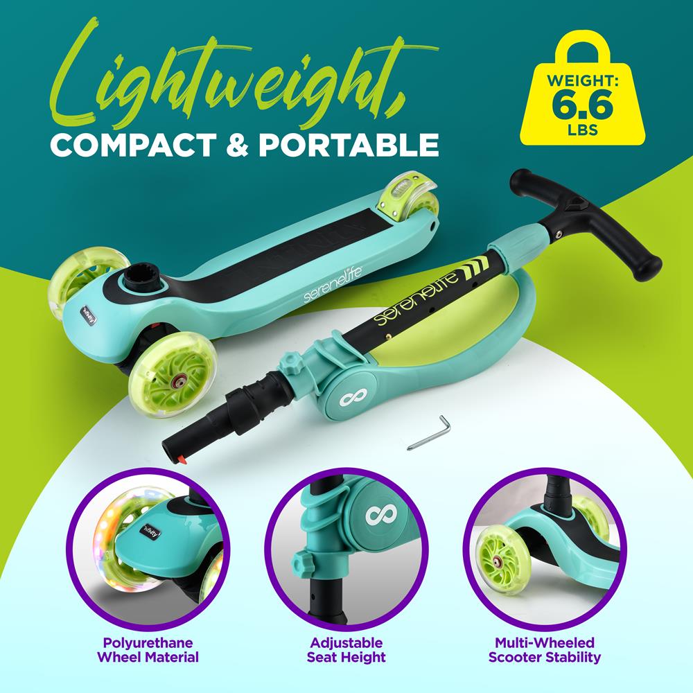 Infinity 3-Wheel Kids Scooter - Child & Toddler Toy Scooter With Built-In Led Wheel Lights, Fold-Out Comfort Seat (Teal Blue)