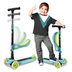 Infinity 3-Wheel Kids Scooter - Child & Toddler Toy Scooter With Built-In Led Wheel Lights, Fold-Out Comfort Seat (Teal Blue)