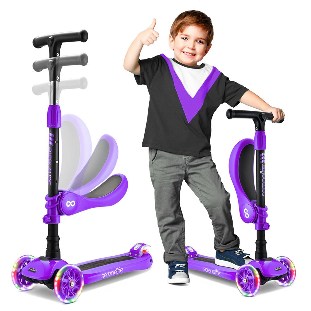 Infinity 3-Wheel Kids Scooter - Child & Toddler Toy Scooter With Built-In Led Wheel Lights, Fold-Out Comfort Seat (Violet)