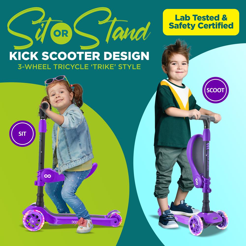 Infinity 3-Wheel Kids Scooter - Child & Toddler Toy Scooter With Built-In Led Wheel Lights, Fold-Out Comfort Seat (Violet)