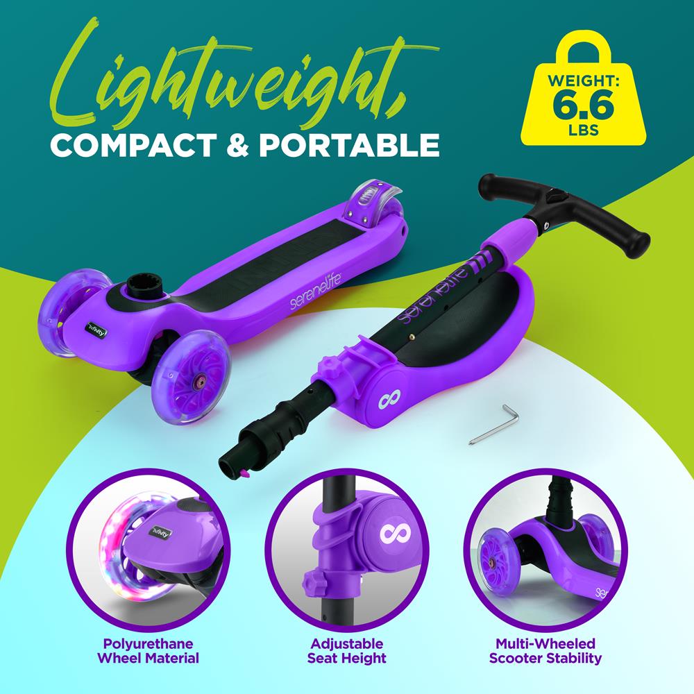 Infinity 3-Wheel Kids Scooter - Child & Toddler Toy Scooter With Built-In Led Wheel Lights, Fold-Out Comfort Seat (Violet)