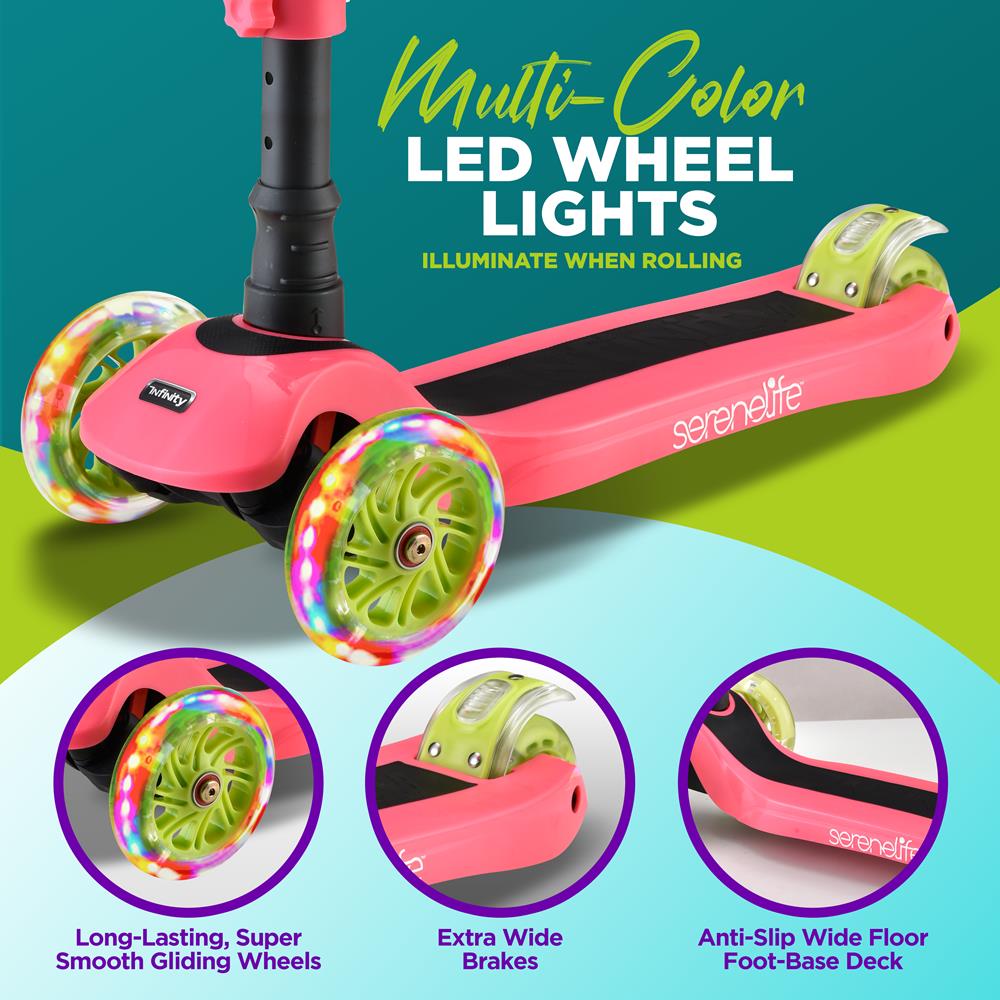 Infinity 3-Wheel Kids Scooter - Child & Toddler Toy Scooter With Built-In Led Wheel Lights, Fold-Out Comfort Seat (Watermelon)