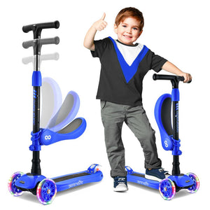 Infinity 3-Wheel Kids Scooter - Child & Toddler Toy Scooter With Built-In Led Wheel Lights, Fold-Out Comfort Seat (Blue)