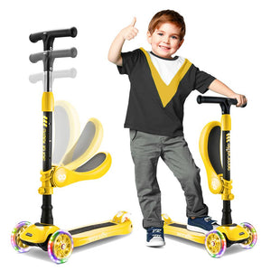 Infinity 3-Wheel Kids Scooter - Child & Toddler Toy Scooter With Built-In Led Wheel Lights, Fold-Out Comfort Seat (Yellow)