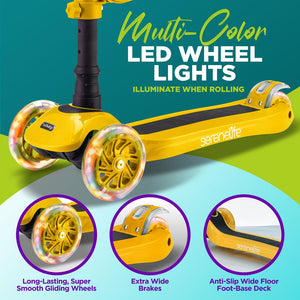 Infinity 3-Wheel Kids Scooter - Child & Toddler Toy Scooter With Built-In Led Wheel Lights, Fold-Out Comfort Seat (Yellow)