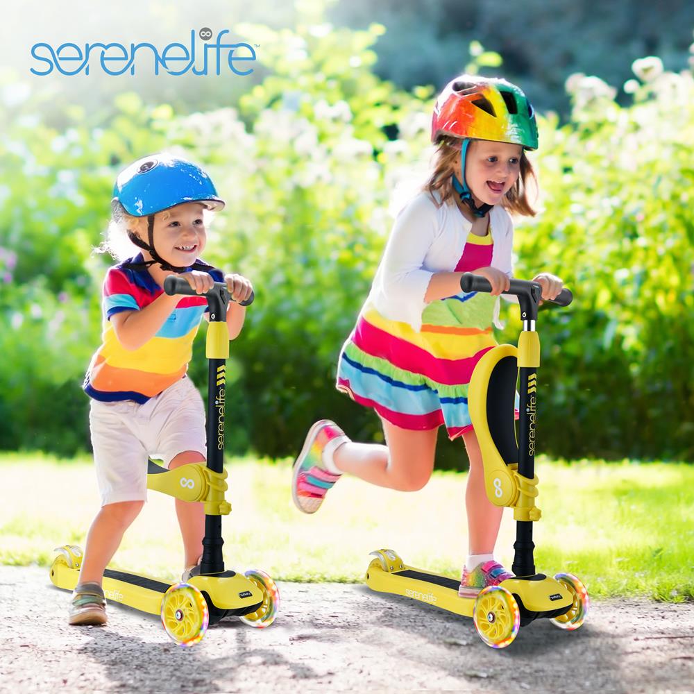 Infinity 3-Wheel Kids Scooter - Child & Toddler Toy Scooter With Built-In Led Wheel Lights, Fold-Out Comfort Seat (Yellow)