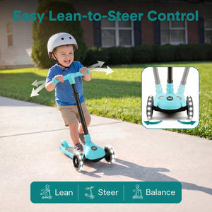 3-Wheel Kids Scooter, LED Wheels, Foldable Seat, Adjustable Handlebar, Blue