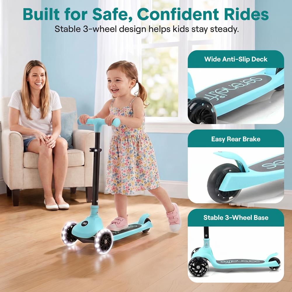3-Wheel Kids Scooter, LED Wheels, Foldable Seat, Adjustable Handlebar, Blue