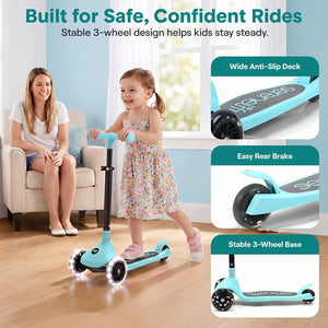 3-Wheel Kids Scooter, LED Wheels, Foldable Seat, Adjustable Handlebar, Blue