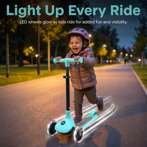 3-Wheel Kids Scooter, LED Wheels, Foldable Seat, Adjustable Handlebar, Blue