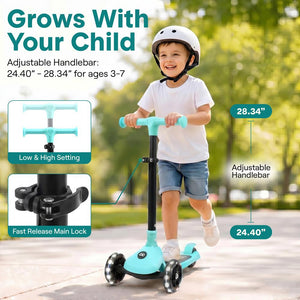 3-Wheel Kids Scooter, LED Wheels, Foldable Seat, Adjustable Handlebar, Blue