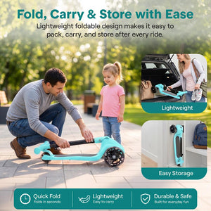 3-Wheel Kids Scooter, LED Wheels, Foldable Seat, Adjustable Handlebar, Blue