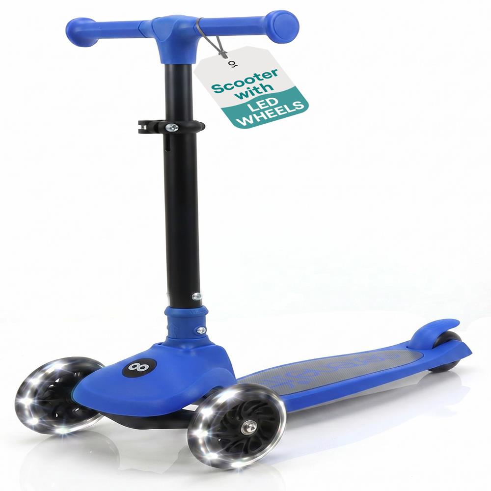 3-Wheel Foldable Kids Scooter - Child Toy Scooter With Built-In Led Wheel Lights, And Easy Maneuvering Lean-To-Steer Technology (Blue)