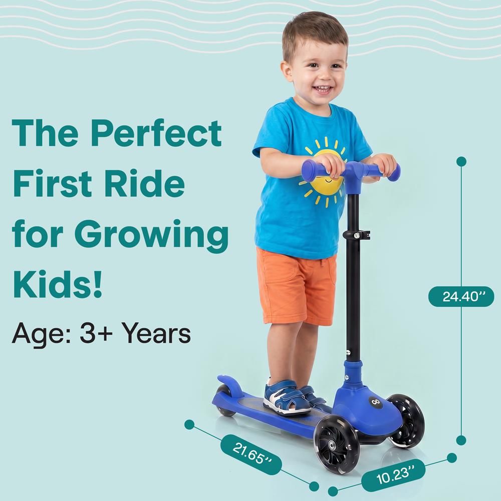 Kids Kick Scooter with LED Wheels, Lean-to-Steer, Adjustable Handlebar, Blue