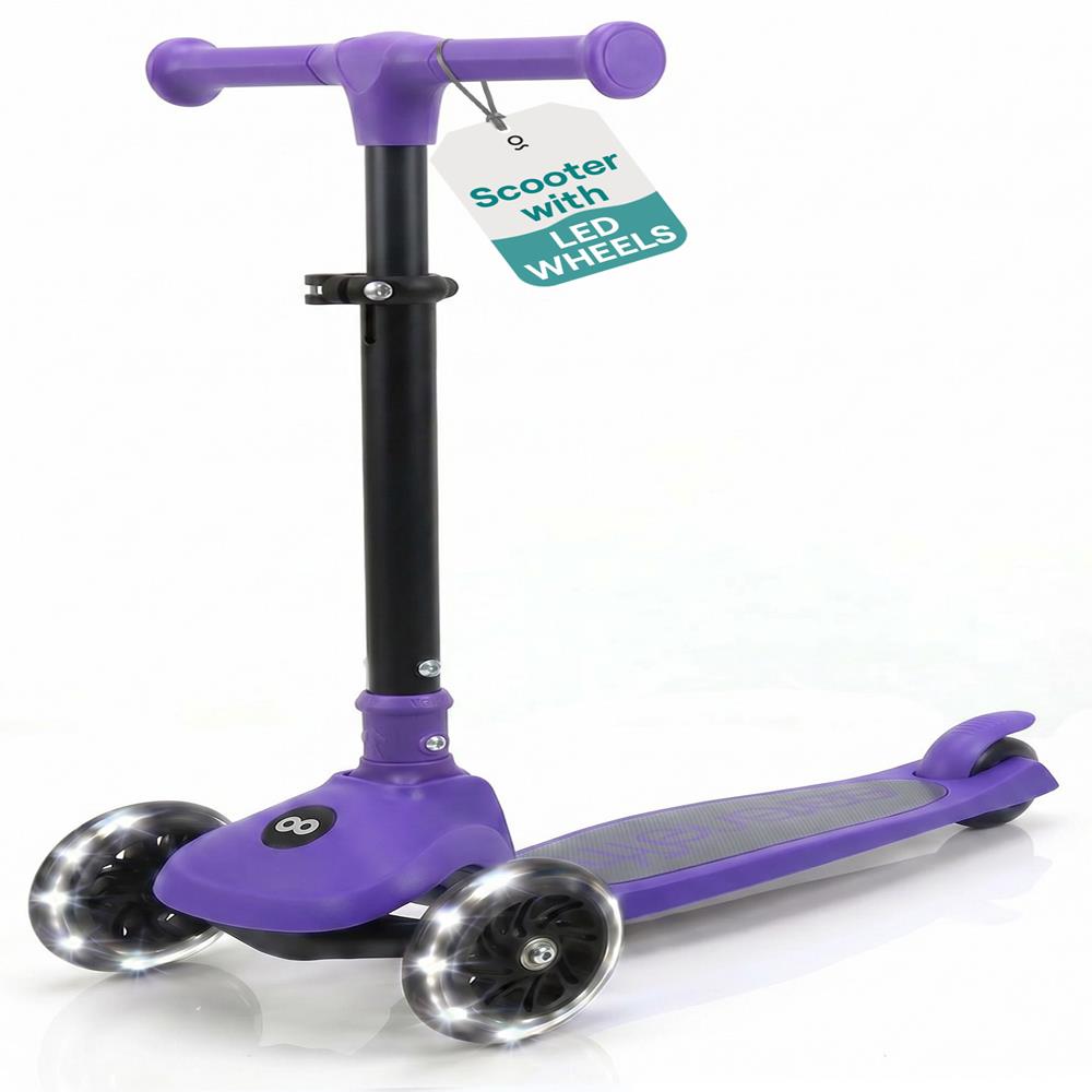 3-Wheel Kids Scooter, Foldable, LED Wheels, Lean-to-Steer, Purple