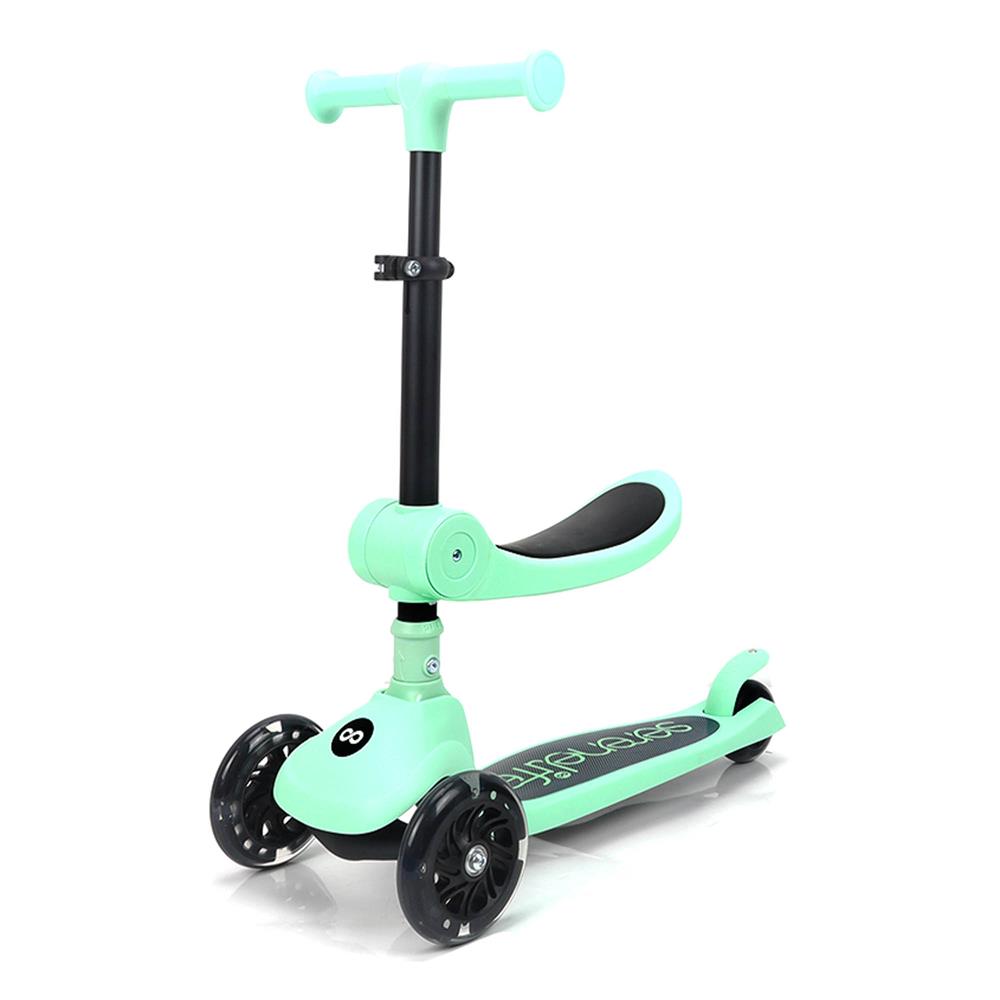 3-Wheel Kids Scooter, Foldable Seat, LED Wheels, Adjustable Handlebar, Mint Green