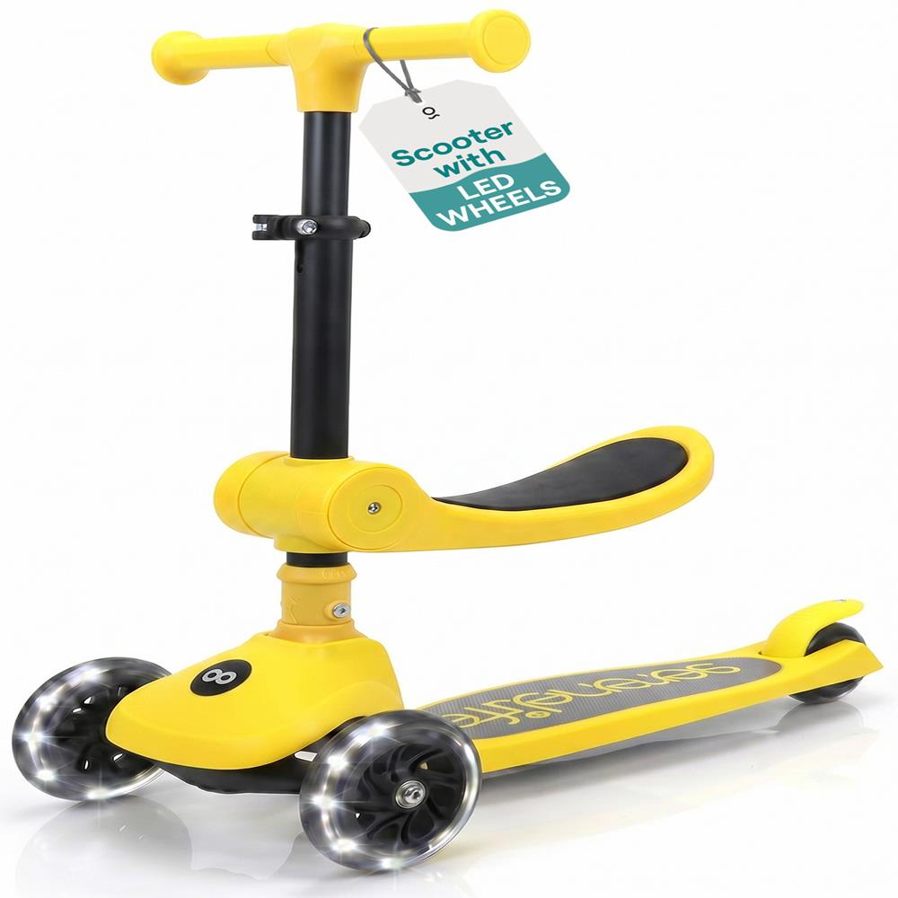 3-Wheel Kids Scooter, Foldable Seat, LED Wheels, Adjustable