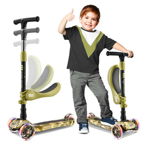 Infinity 3-Wheel Kids Scooter- Child & Toddler Toy Scooter With Built-In Led Wheel Lights, Fold-Out Comfort Seat (Camo)