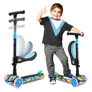 Infinity 3-Wheel Kids Scooter- Child & Toddler Toy Scooter With Built-In Led Wheel Lights, Fold-Out Comfort Seat (Graffiti)