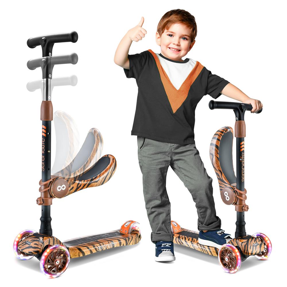 Infinity 3-Wheel Kids Scooter - Child & Toddler Toy Scooter With Built-In Led Wheel Lights, Fold-Out Comfort Seat (Tiger)