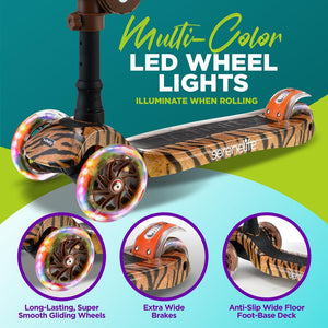 Infinity 3-Wheel Kids Scooter - Child & Toddler Toy Scooter With Built-In Led Wheel Lights, Fold-Out Comfort Seat (Tiger)