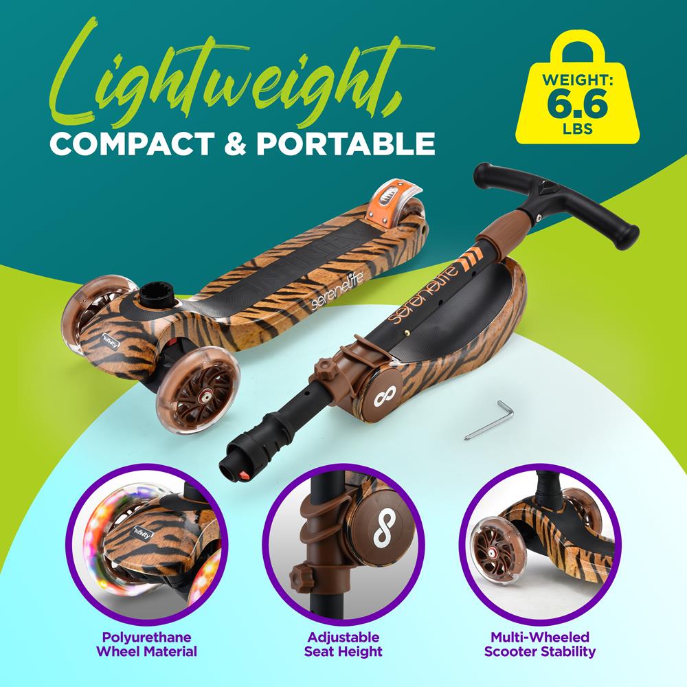 Infinity 3-Wheel Kids Scooter - Child & Toddler Toy Scooter With Built-In Led Wheel Lights, Fold-Out Comfort Seat (Tiger)