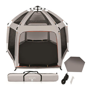 Portable Playpen with UV Shade, Easy Fold, Lightweight, Gray