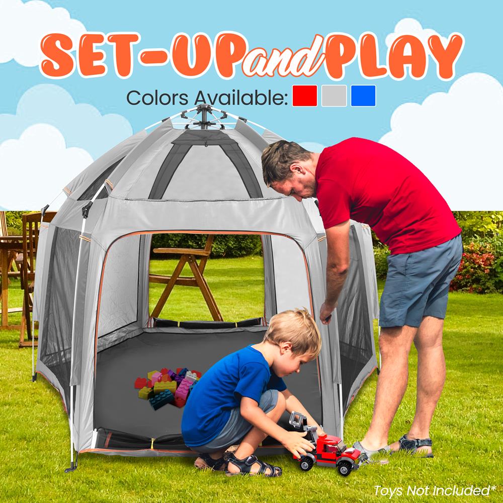 Portable Playpen with UV Shade, Easy Fold, Lightweight, Gray