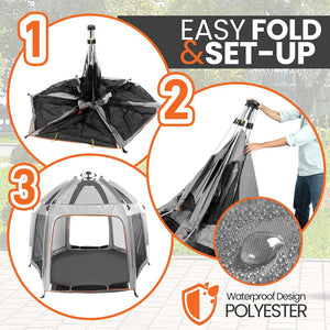 Portable Playpen with UV Shade, Easy Fold, Lightweight, Gray