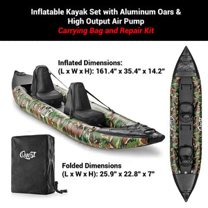 2-Person Inflatable Kayak Set With Aluminum Oars And High Output Air Pump, Carrying Bag And Repair Kit (Camo)