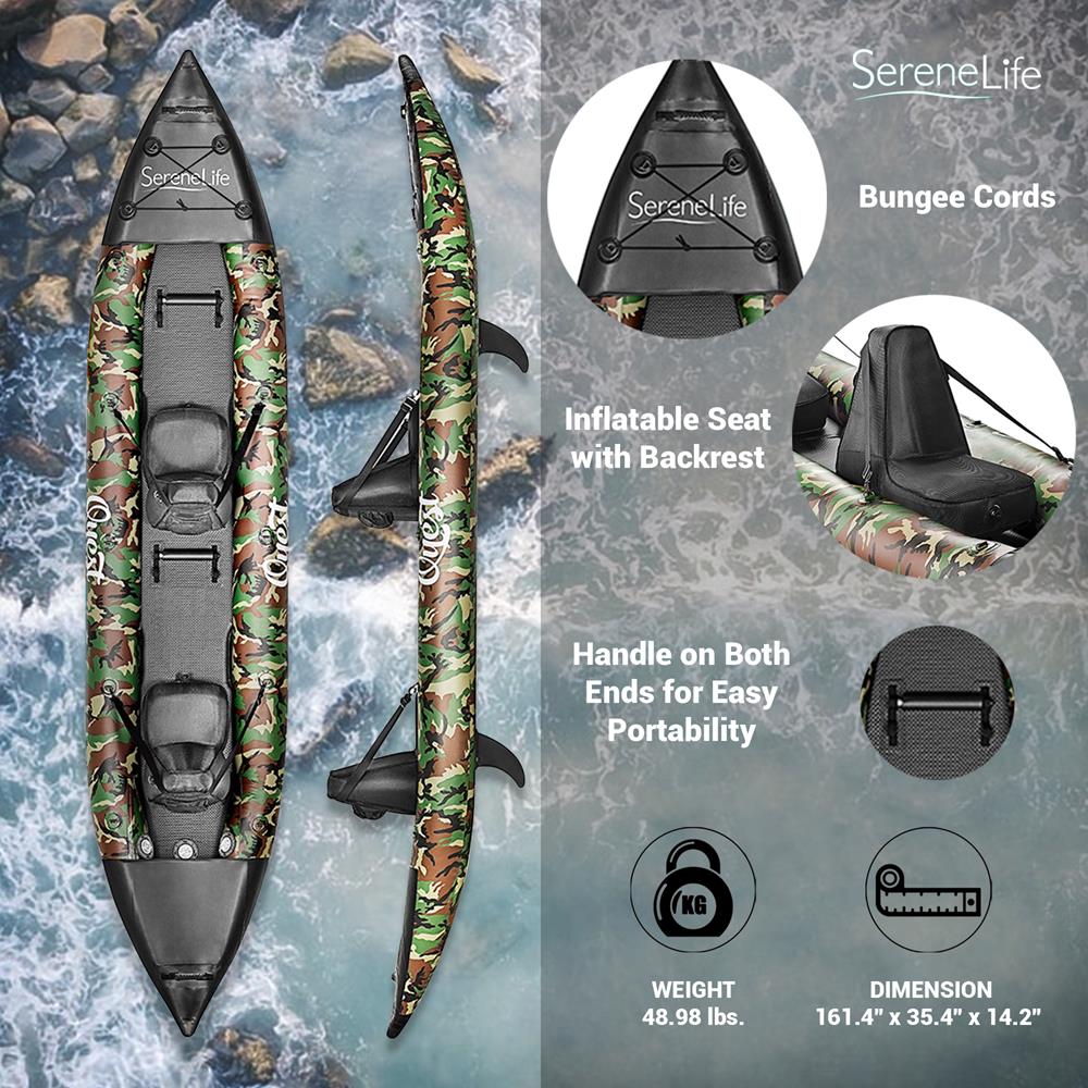 2-Person Inflatable Kayak Set With Aluminum Oars And High Output Air Pump, Carrying Bag And Repair Kit (Camo)